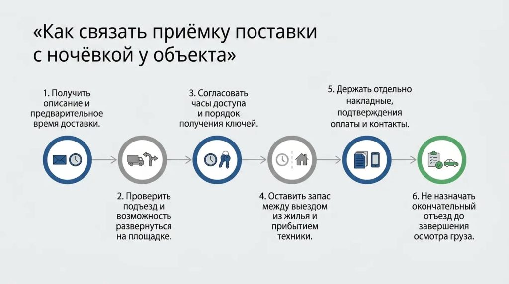 Как связать приемку поставки с ночевкой у объекта